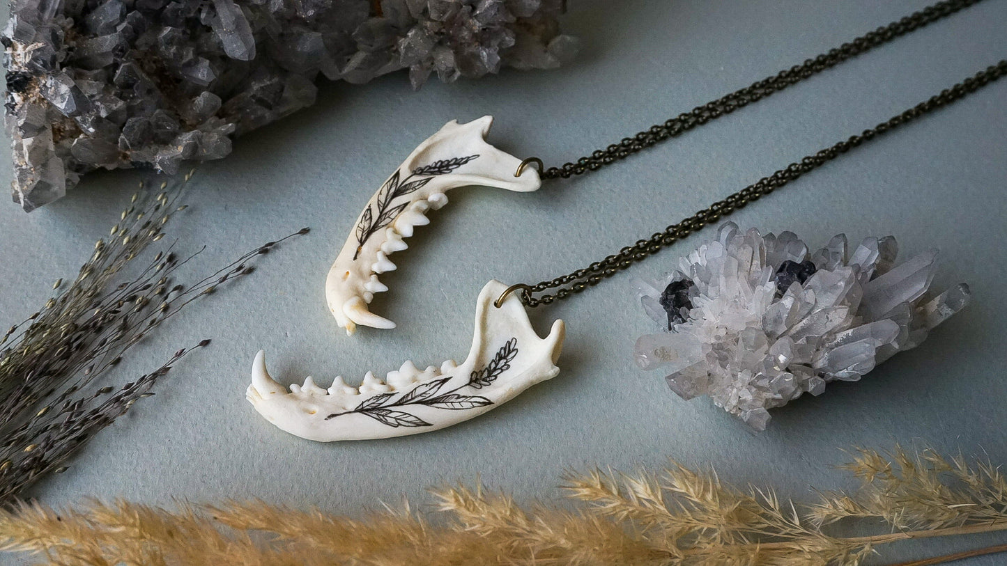 Hand painted marten jawbone necklace