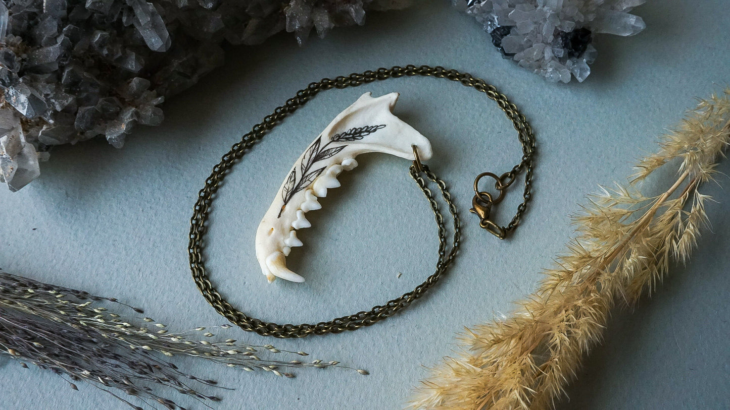 Hand painted marten jawbone necklace