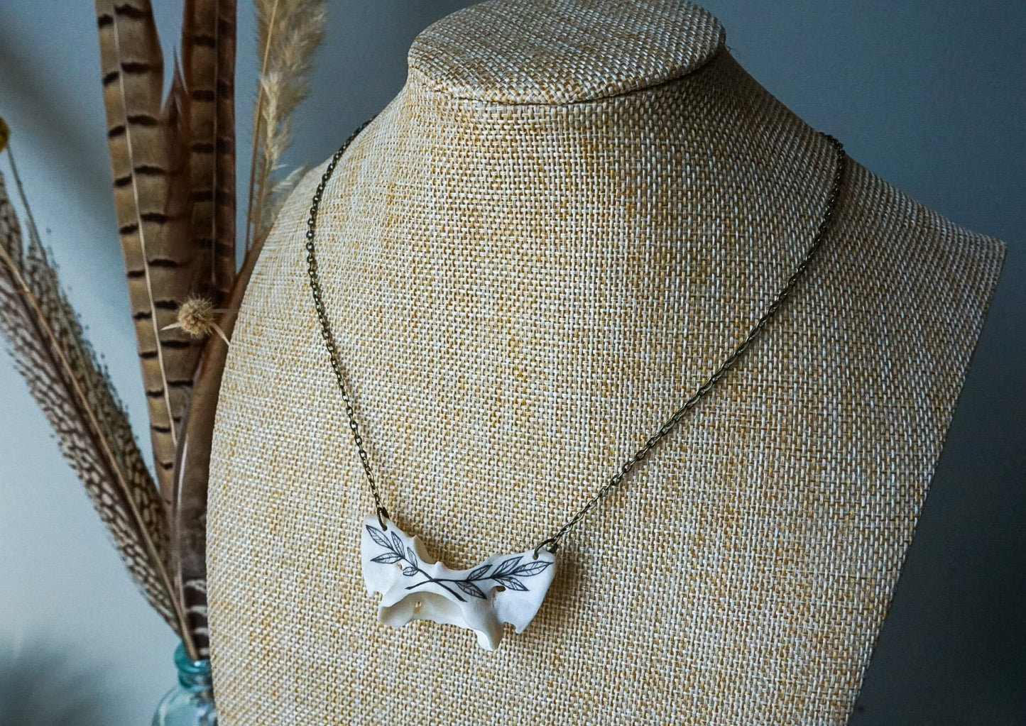 Hand-painted Red fox Atlas Vertebrae Necklace