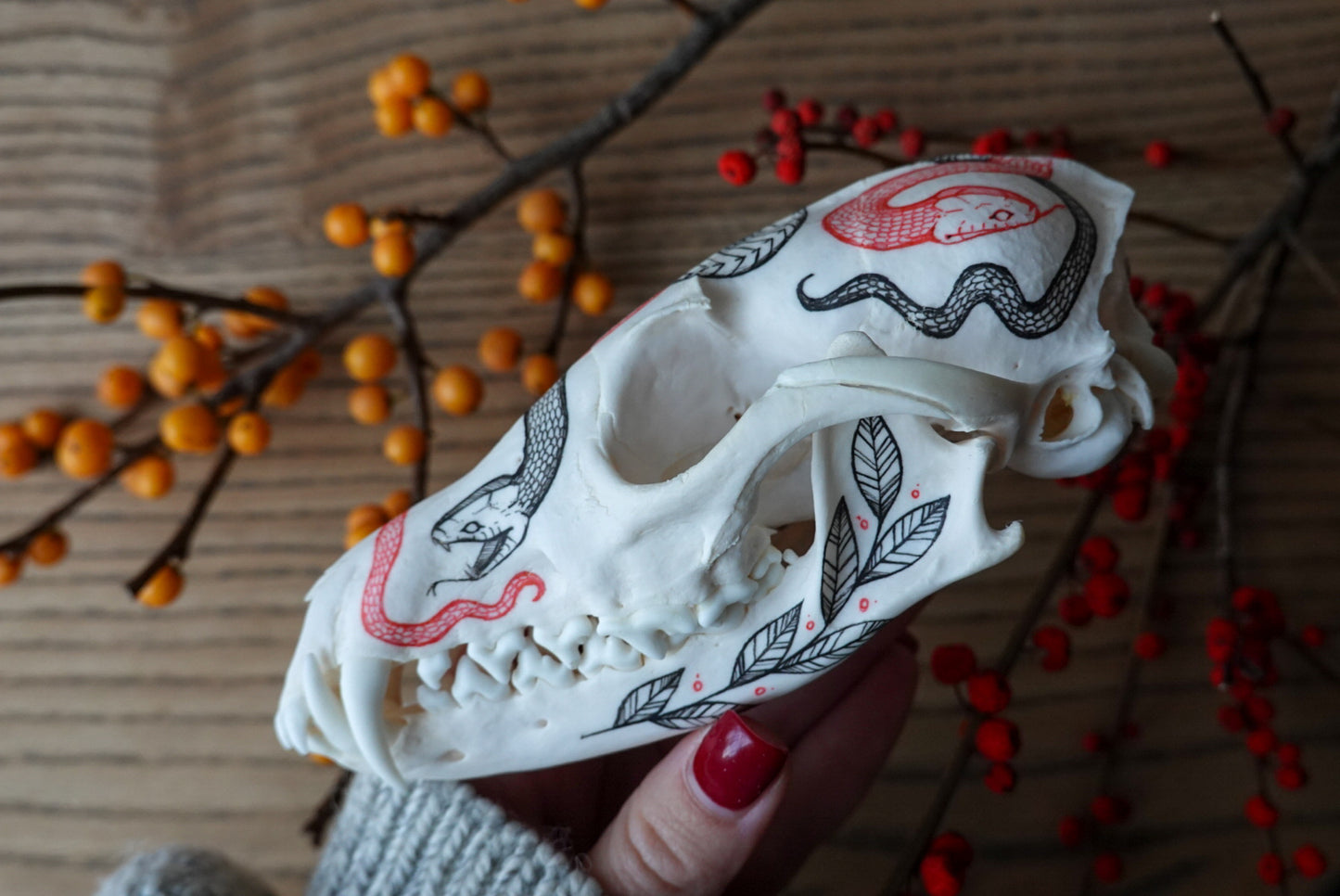 Hand painted fox skull