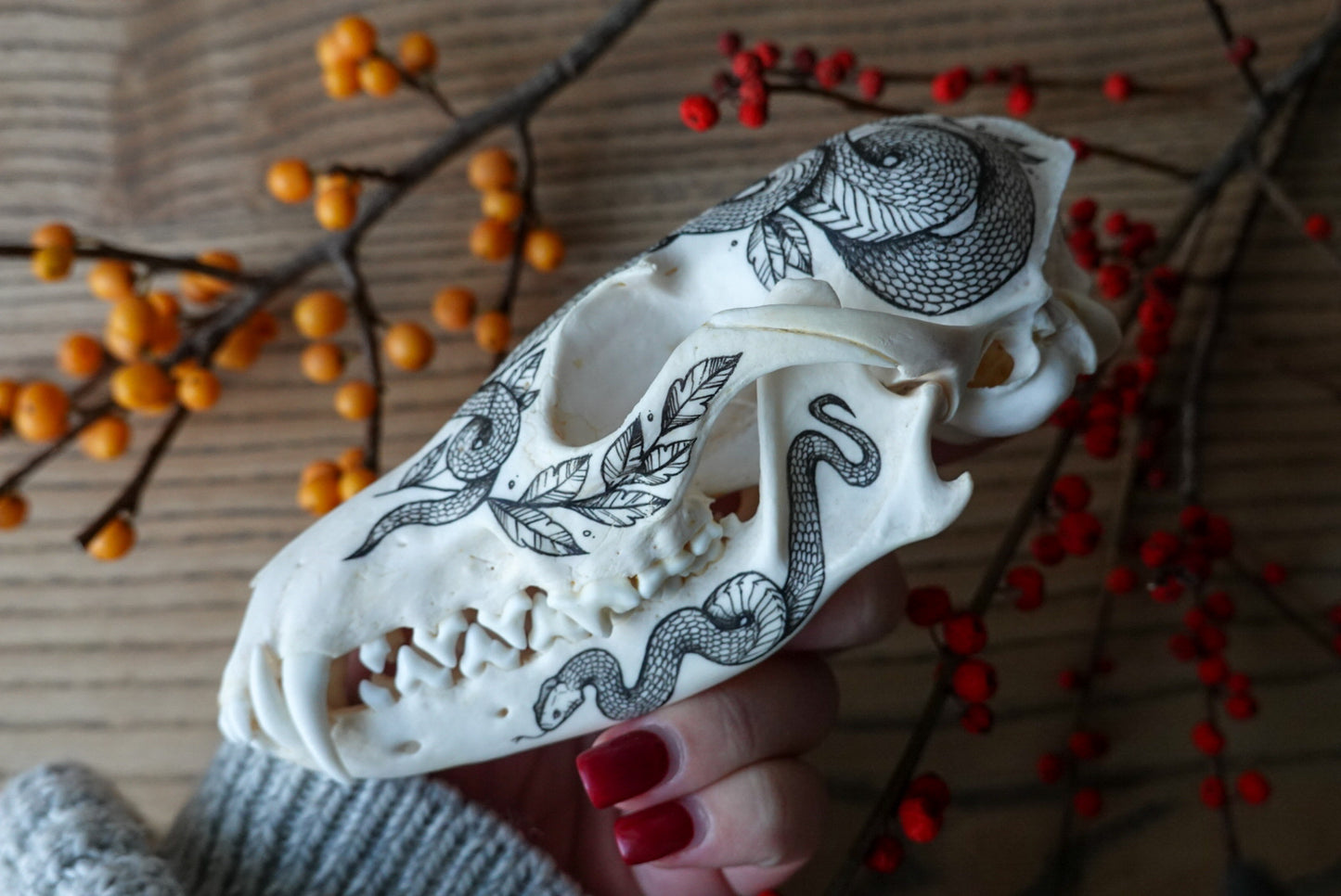 Hand painted fox skull