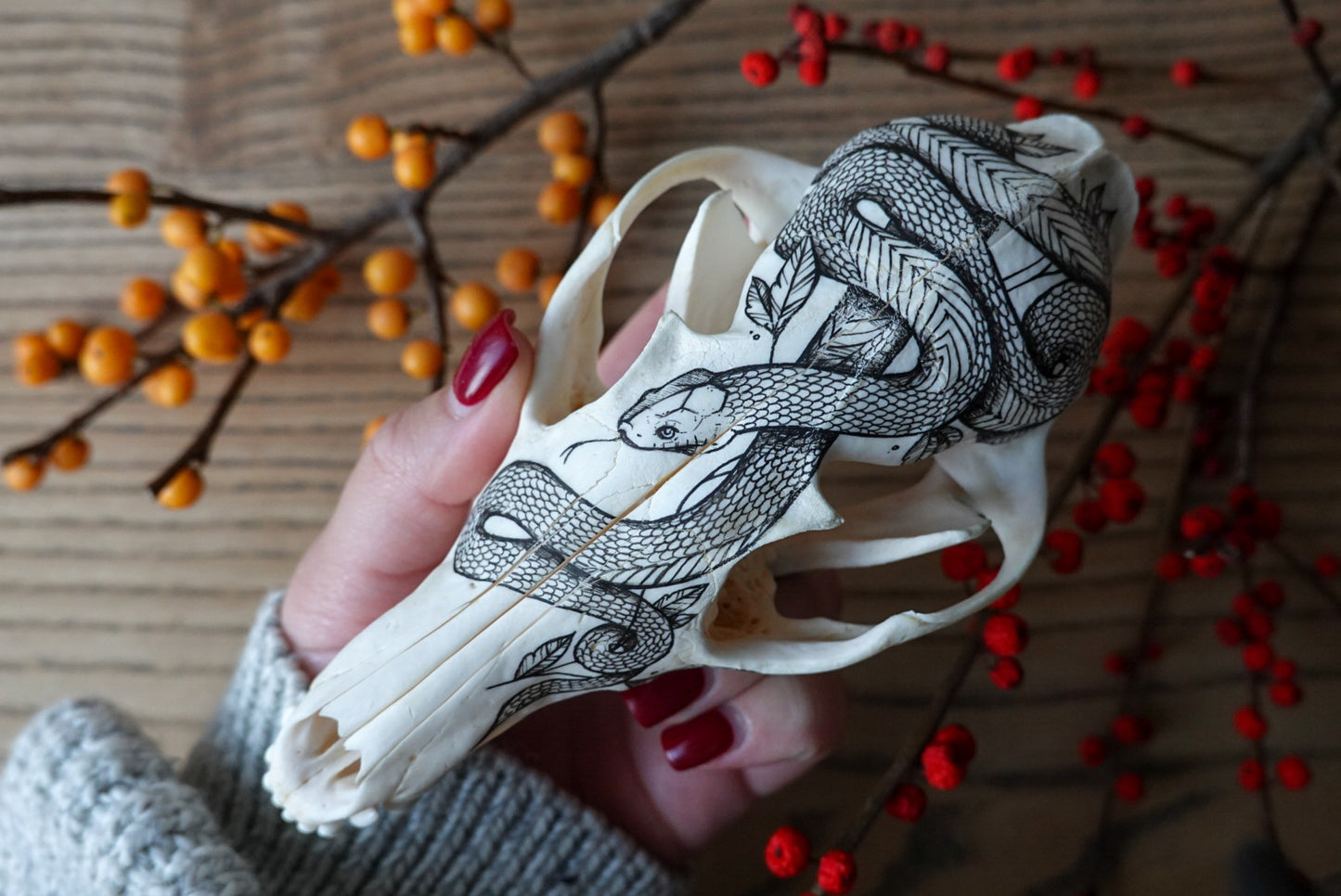 Hand painted fox skull