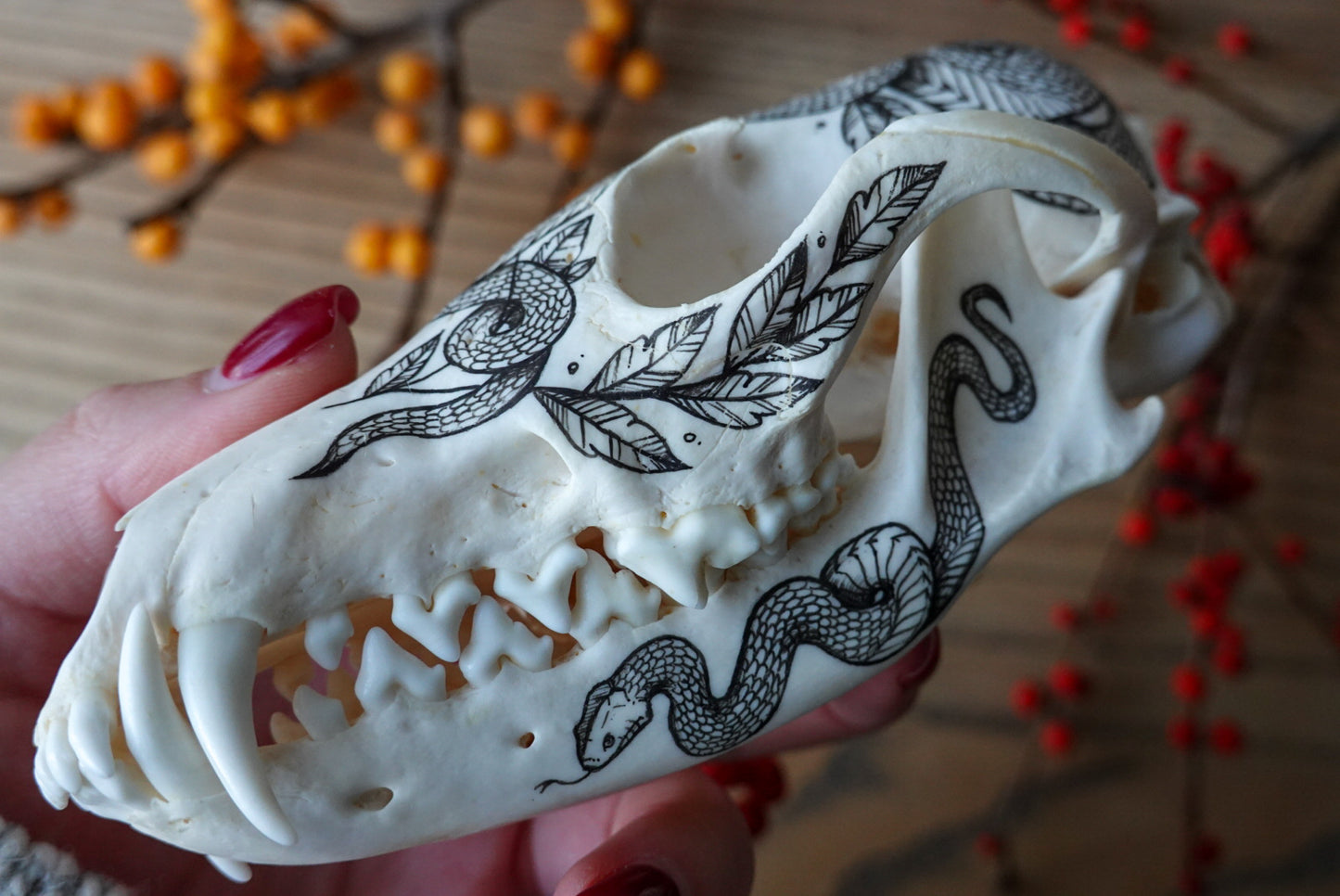 Hand painted fox skull