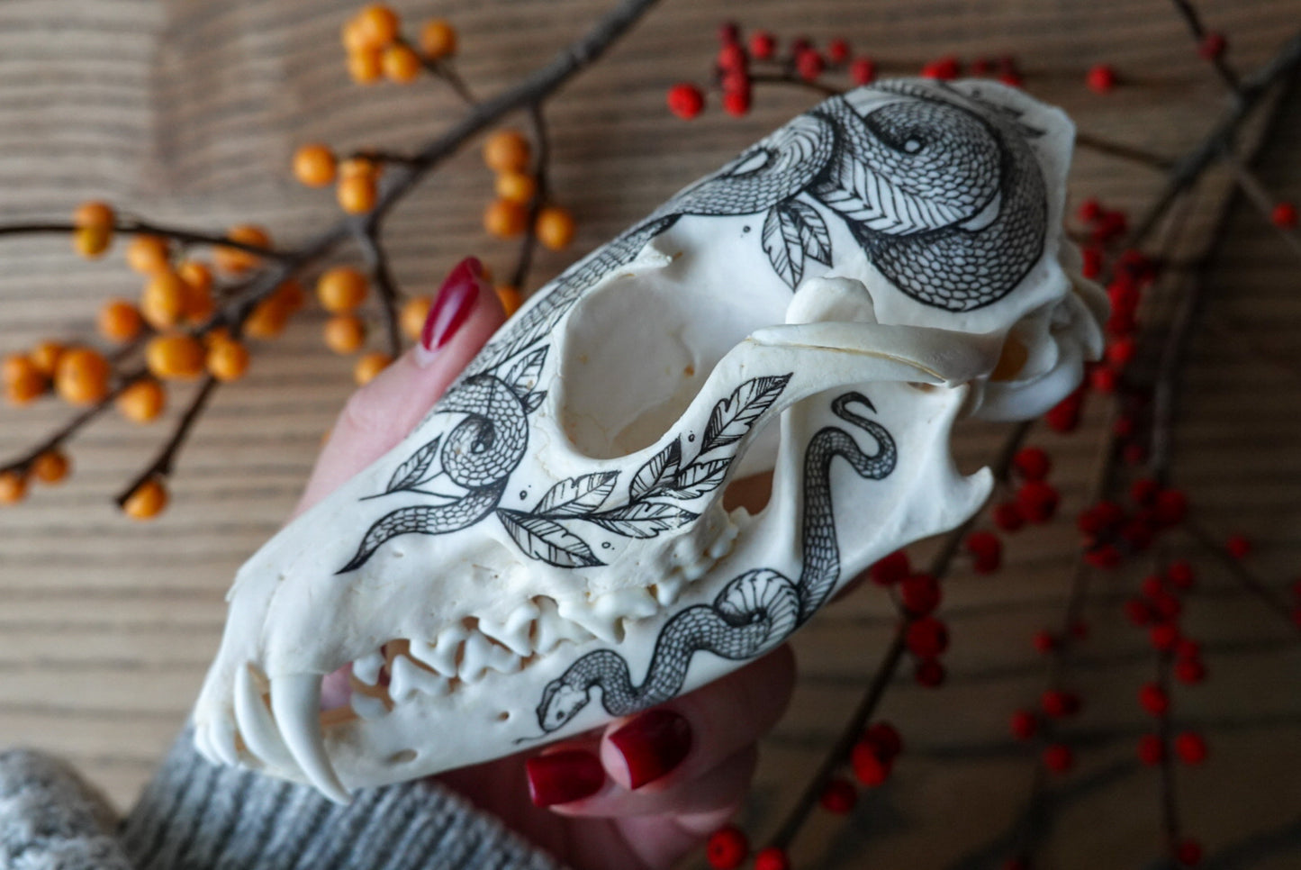 Hand painted fox skull