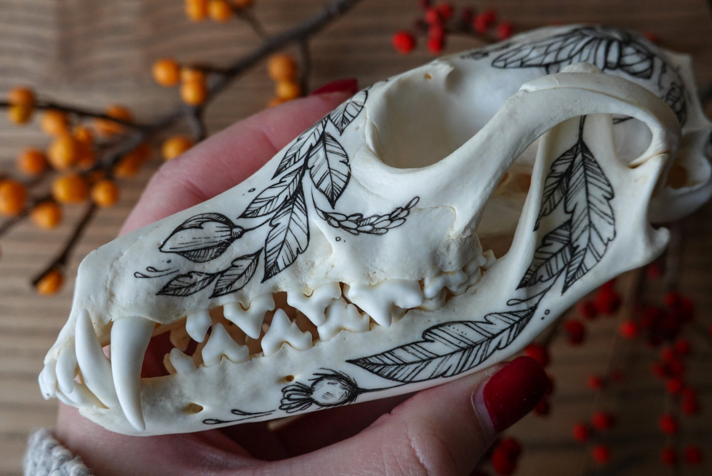 Hand painted fox skull