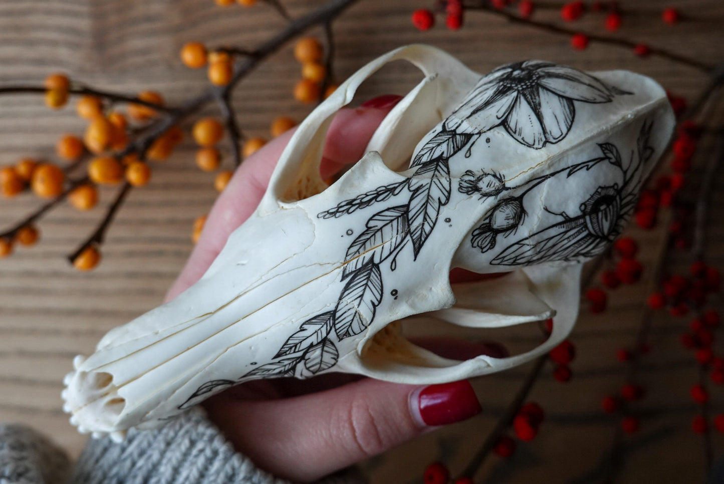 Hand painted fox skull
