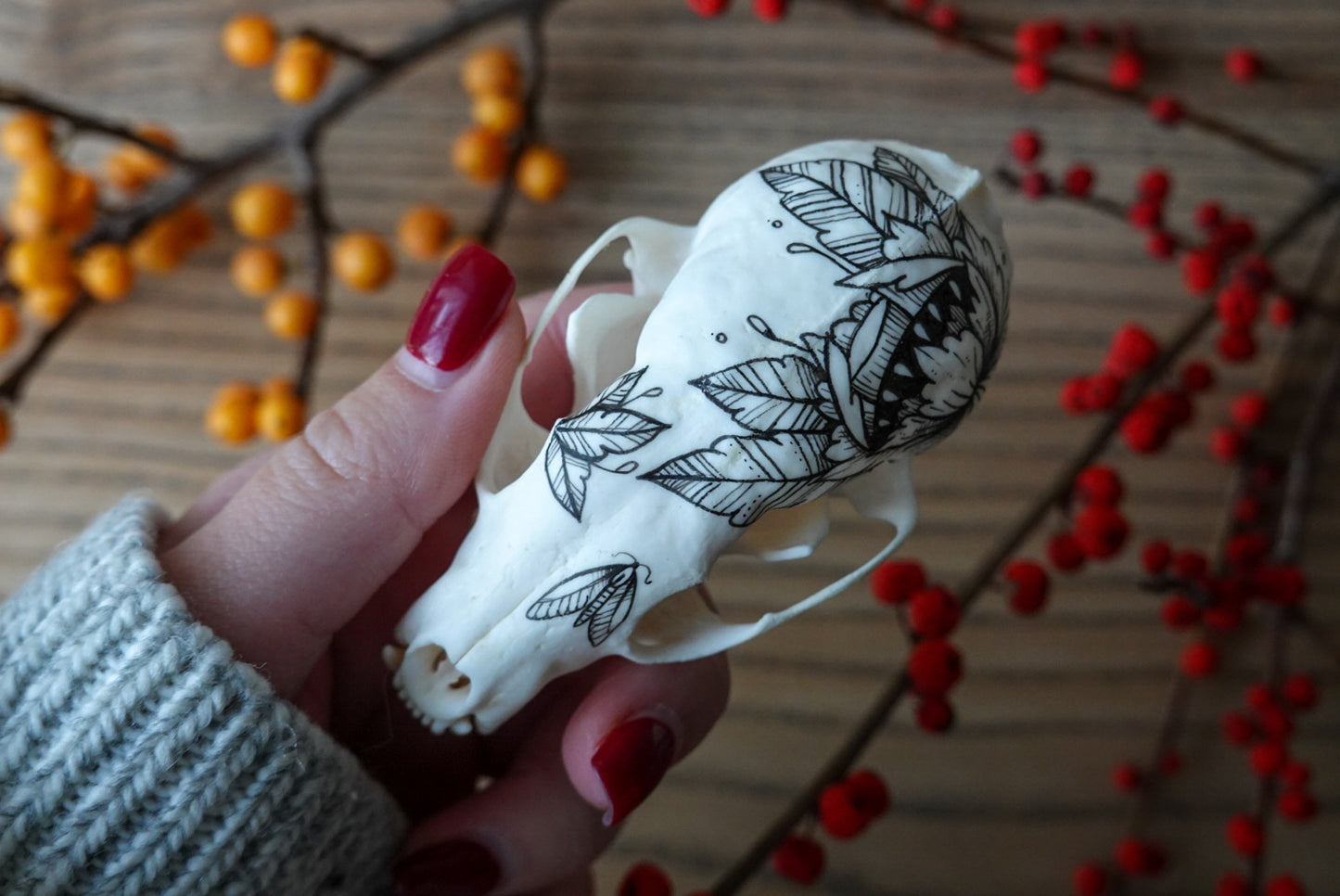 Hand painted marten skull