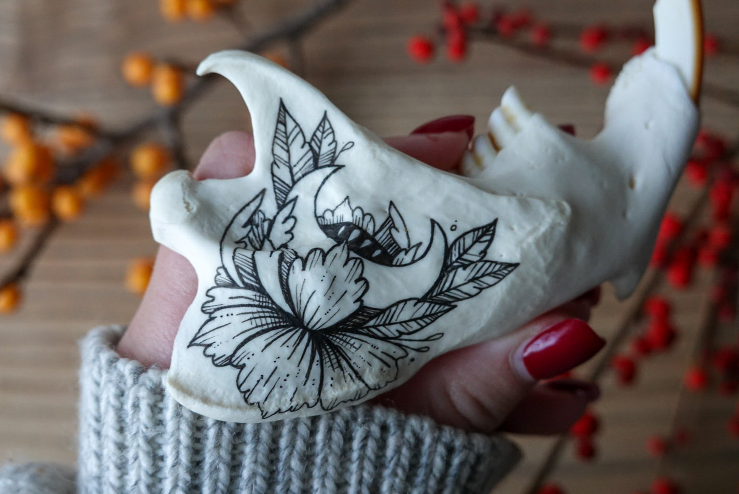 Hand Painted beaver jaw