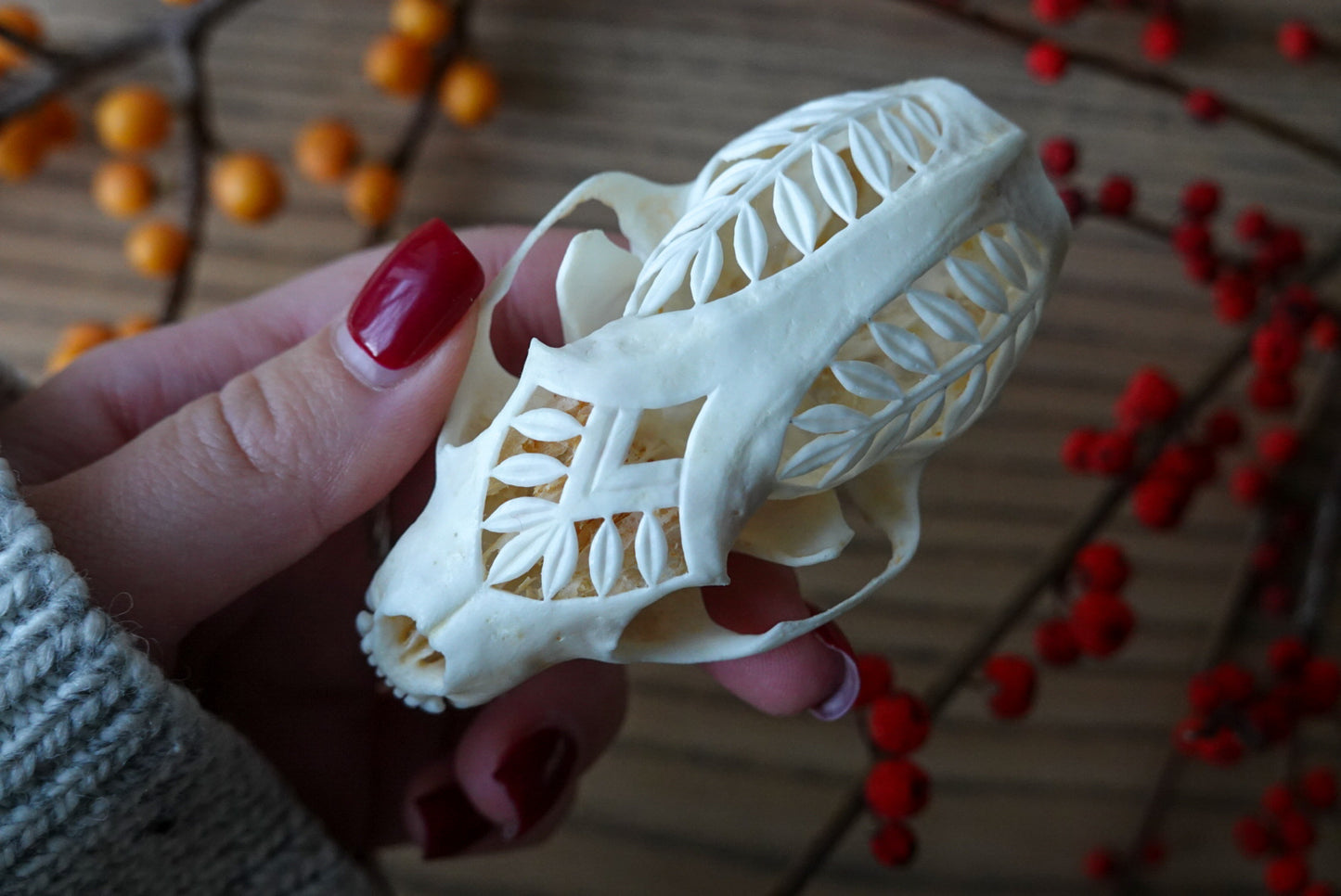 Hand-Carved Marten Skull