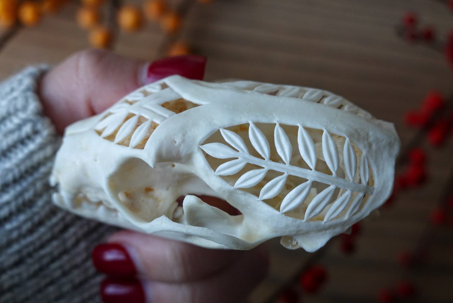 Hand-Carved Marten Skull