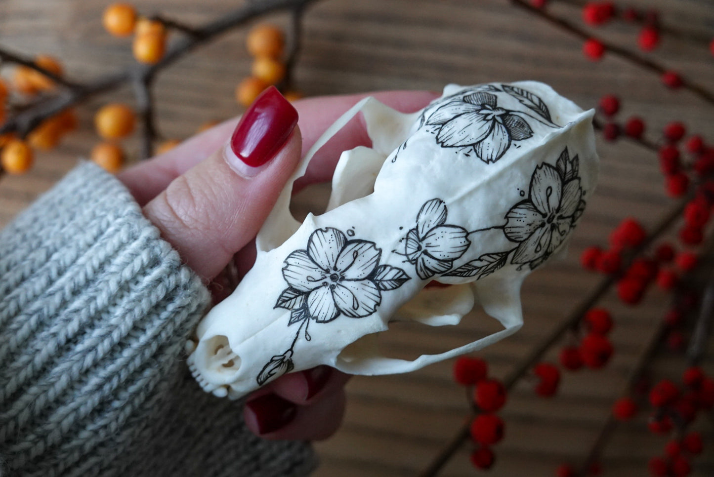Hand painted marten skull