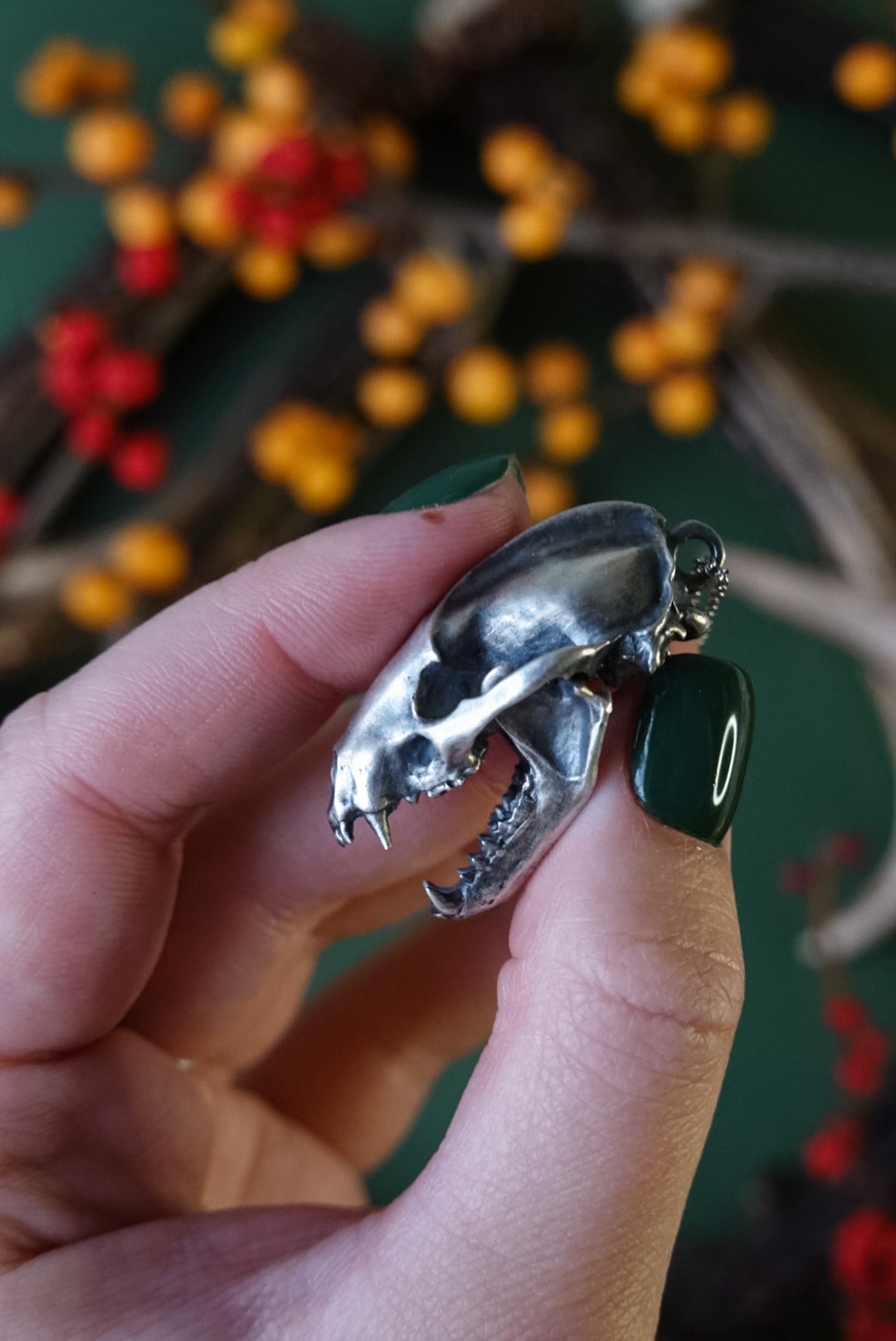 925 Sterling Silver Badger Skull Pendant – Intricately Detailed
