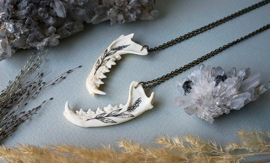 Hand painted marten jawbone necklace