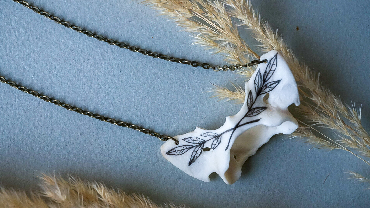 Hand-painted Red fox Atlas Vertebrae Necklace
