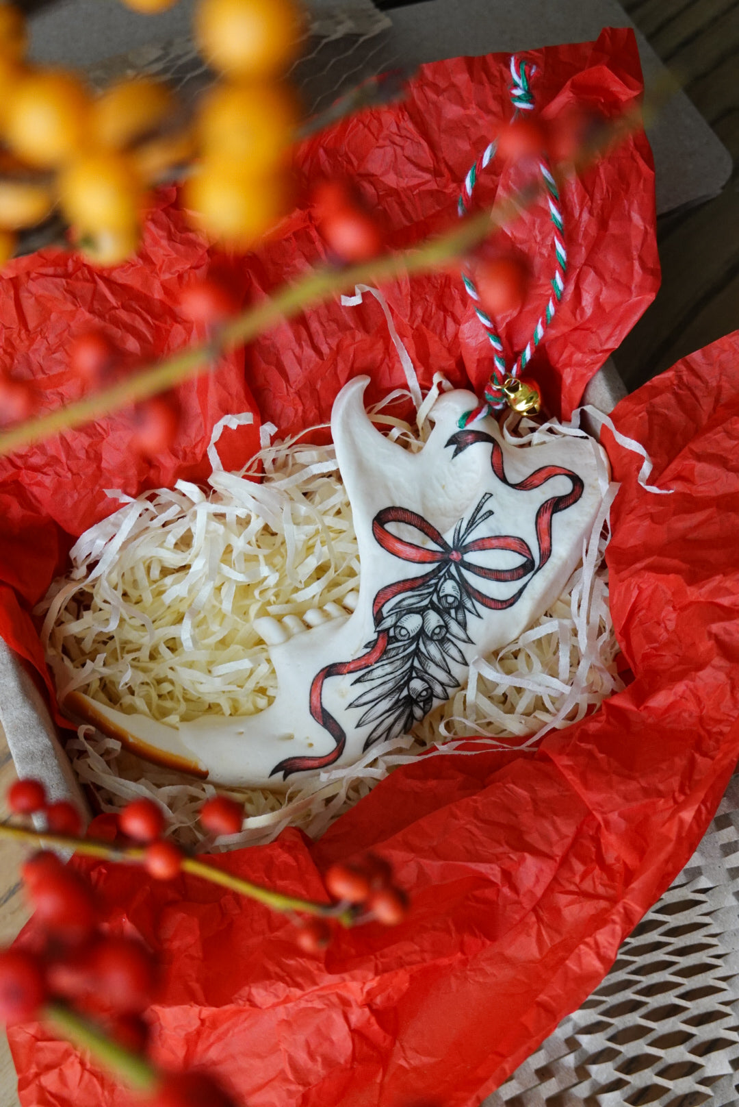 Painted beaver jaw "Yew", bone ornaments