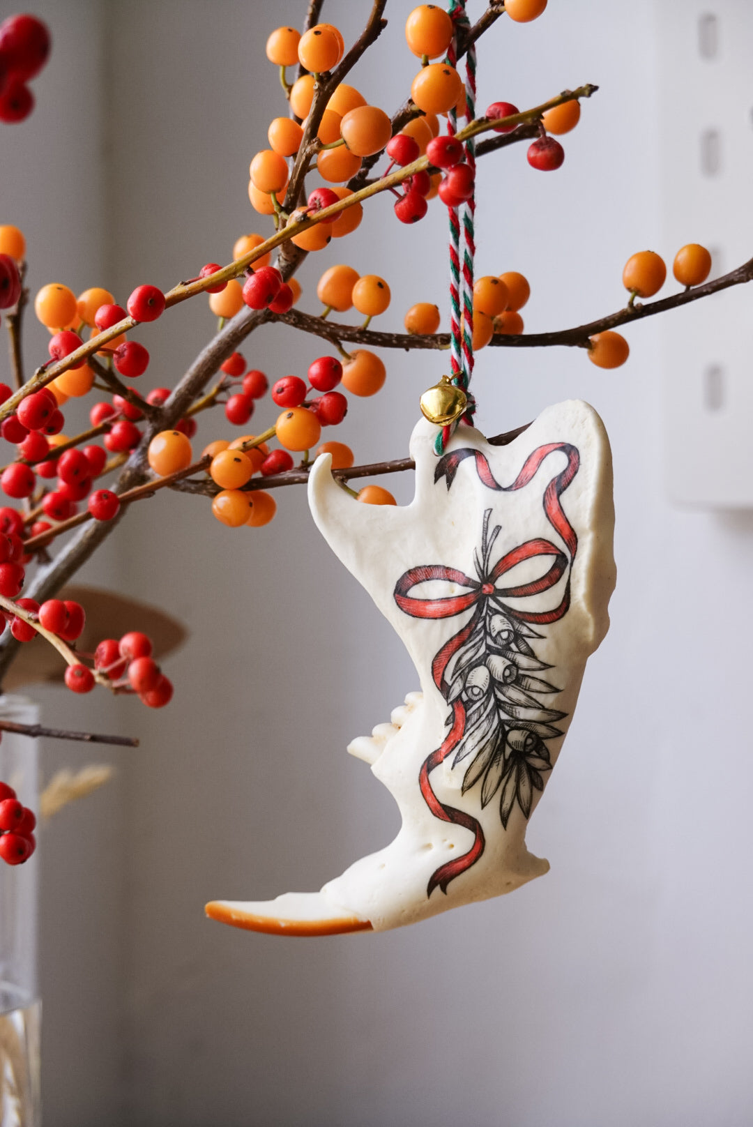 Painted beaver jaw "Yew", bone ornaments