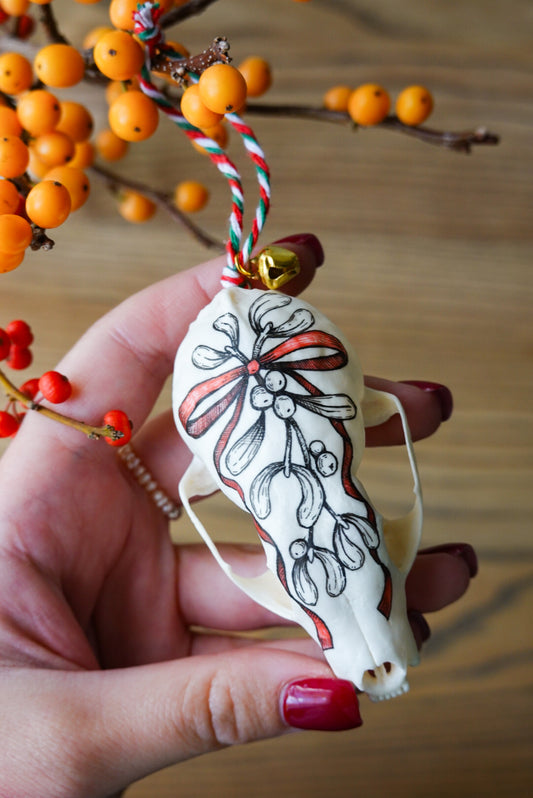 Painted marten skull "Mistletoe", bone ornaments
