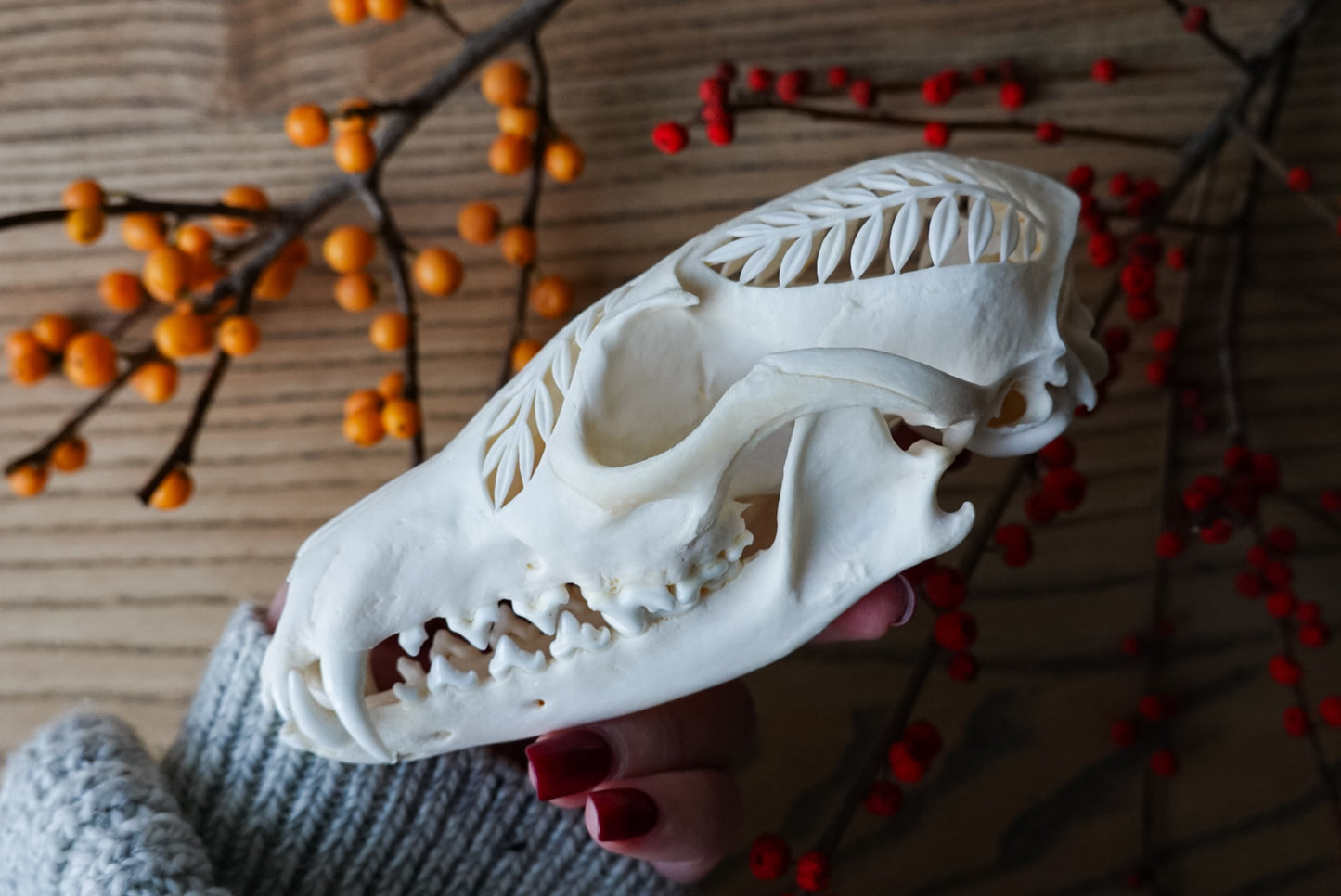 Hand-Carved Fox Skull