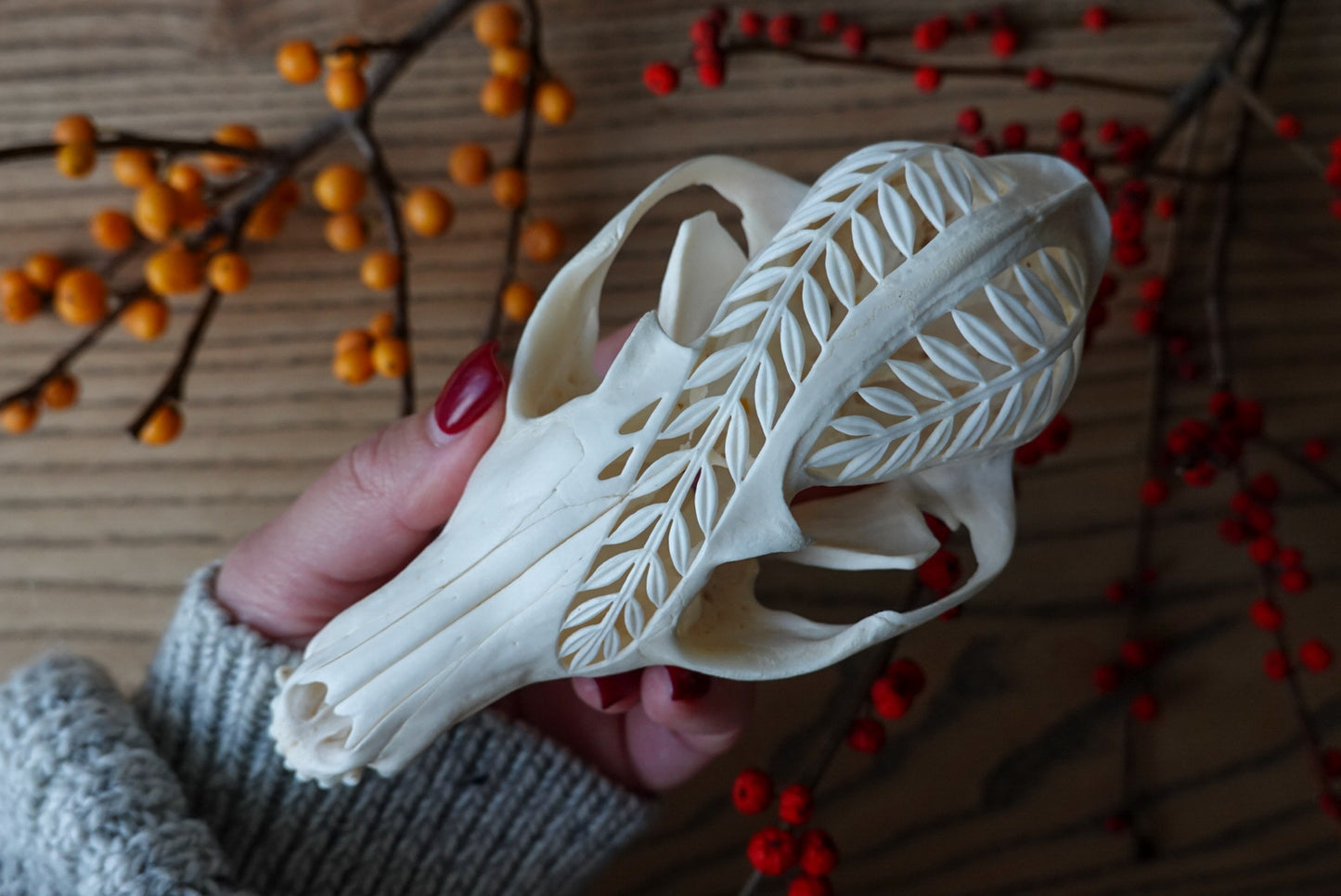 Hand-Carved Fox Skull