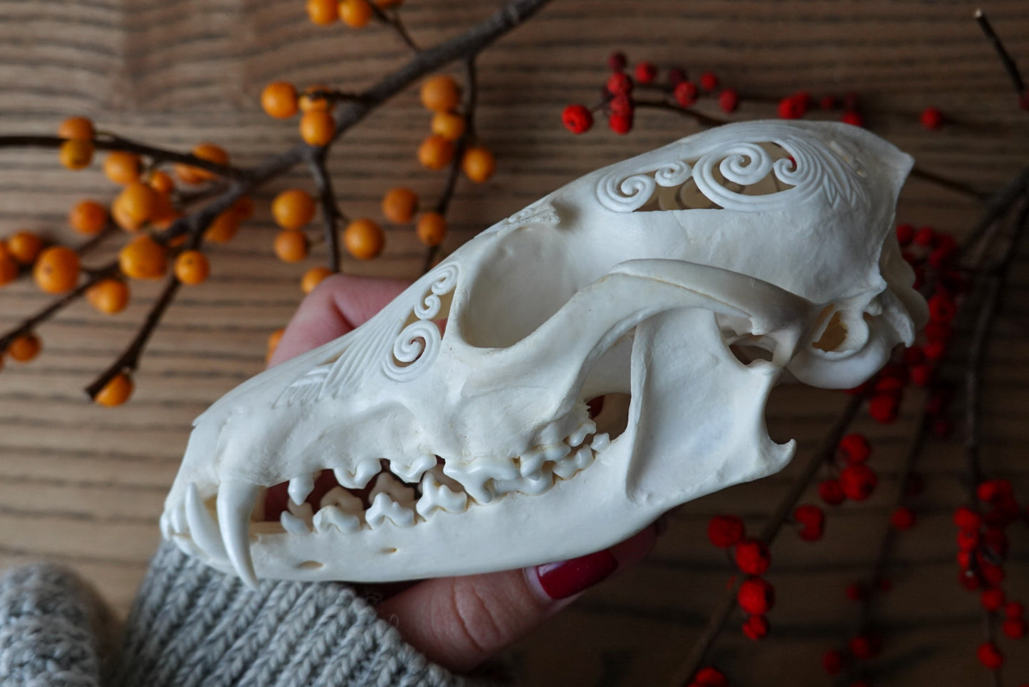 Hand-Carved Fox Skull