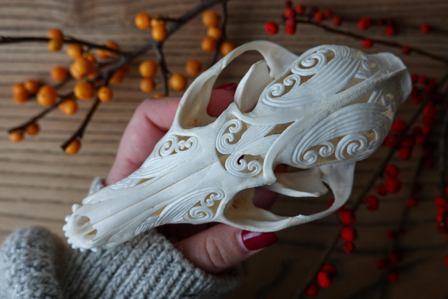 Hand-Carved Fox Skull