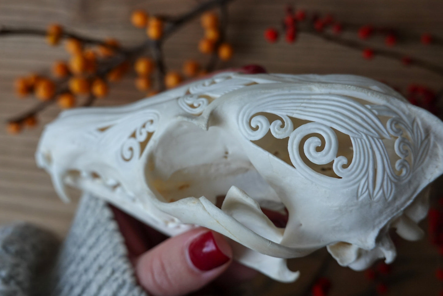 Hand-Carved Fox Skull