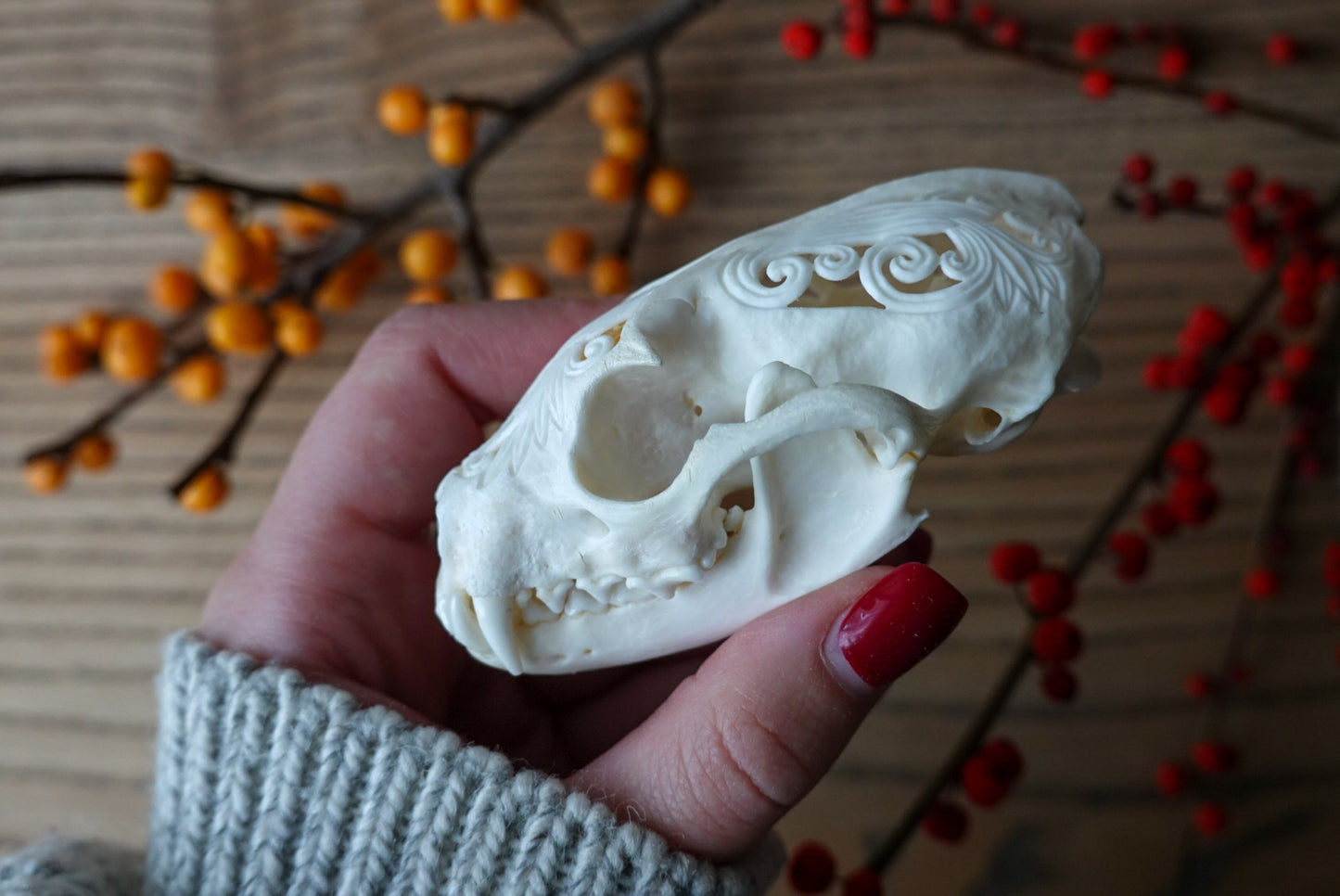 Hand-Carved Marten Skull