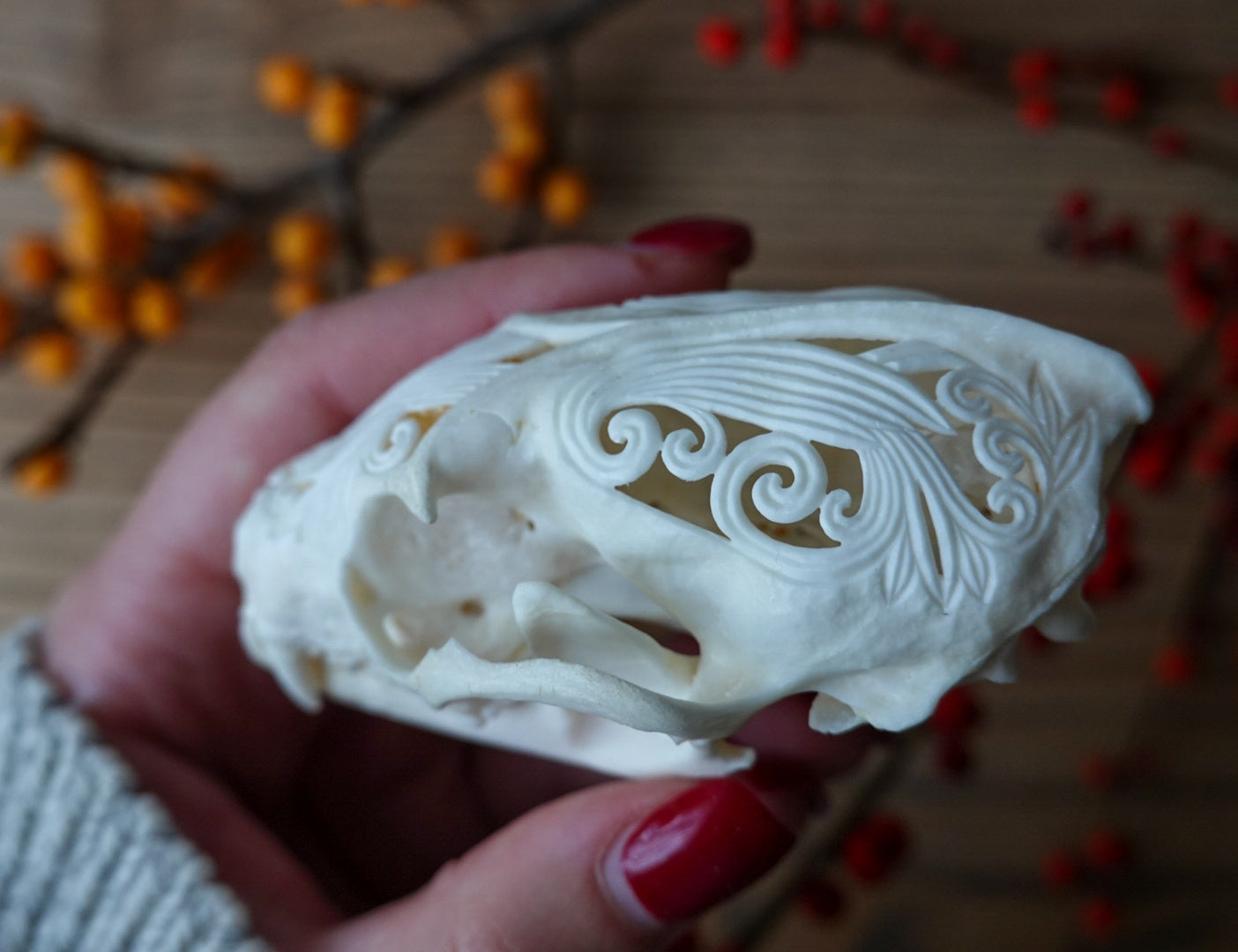 Hand-Carved Marten Skull