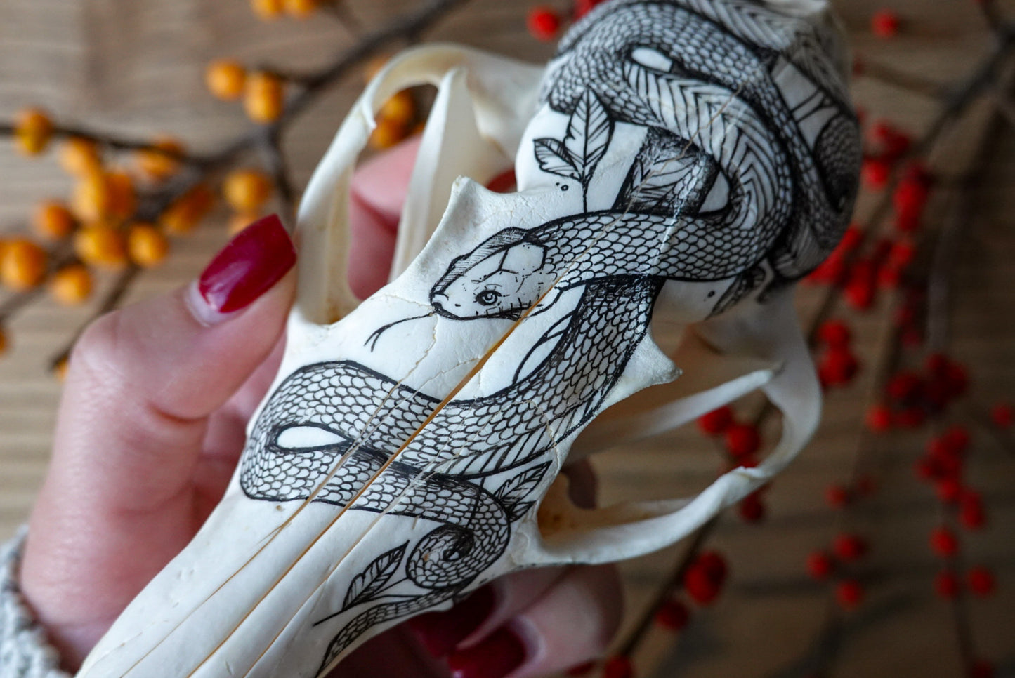 Hand painted fox skull