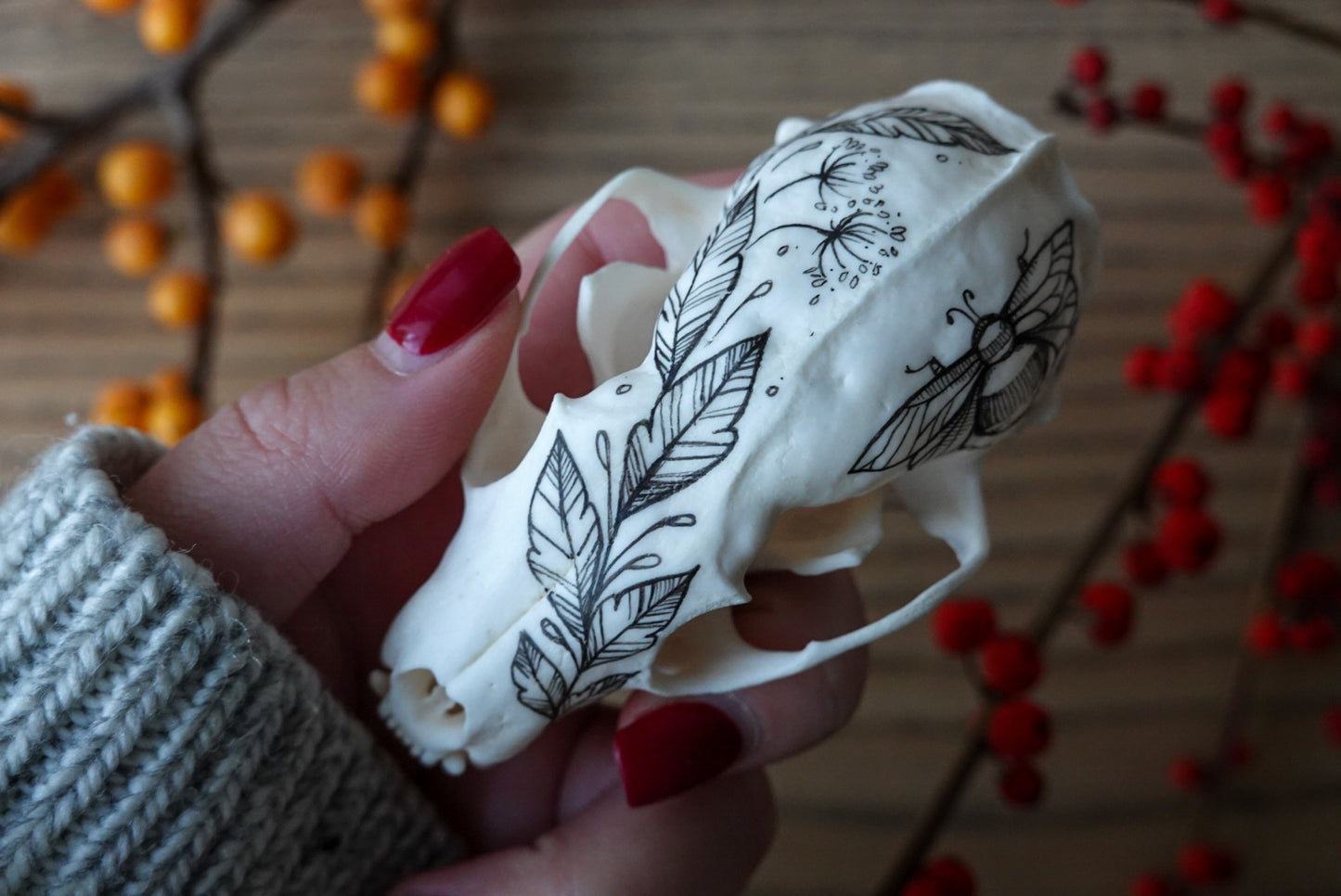 Hand painted marten skull