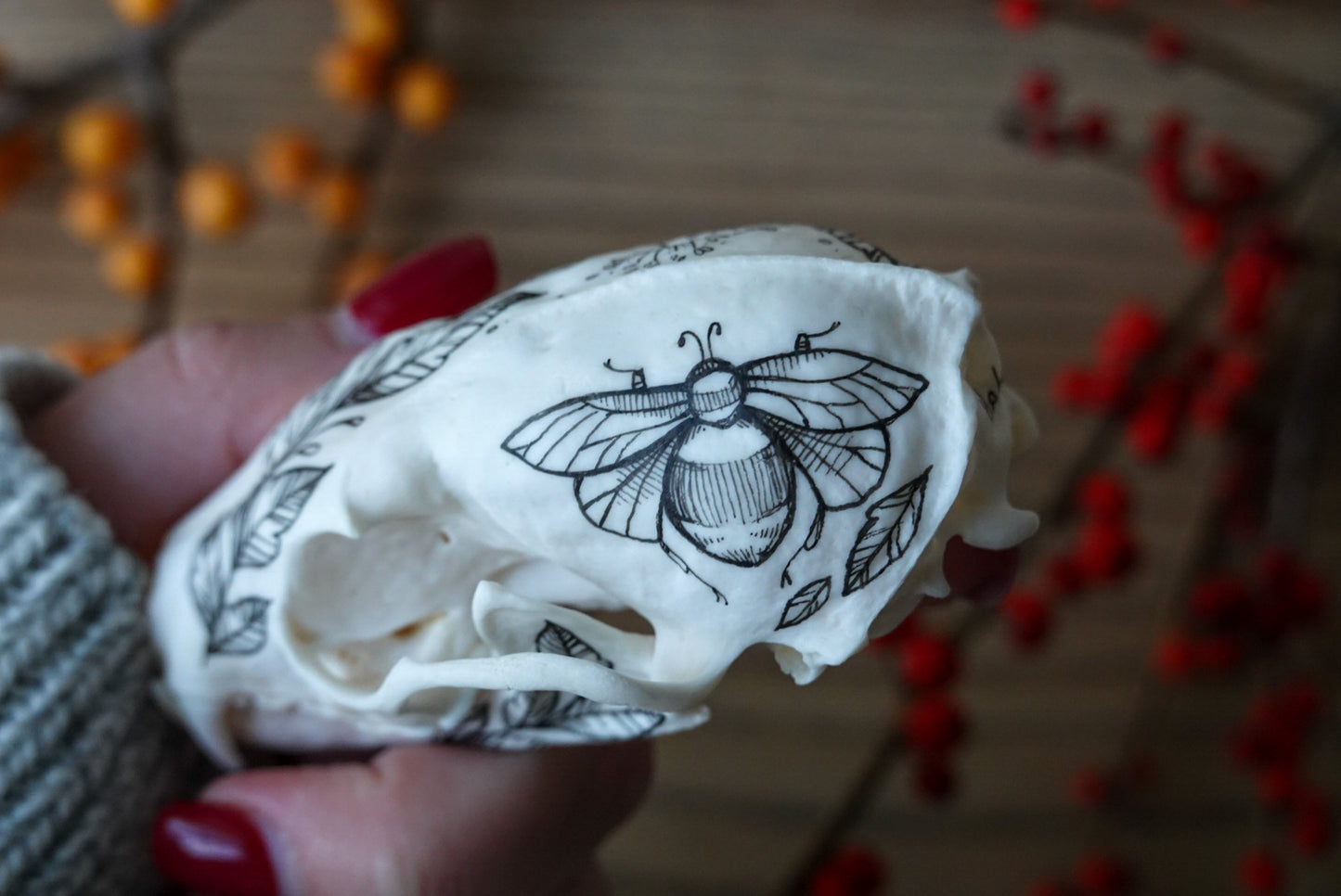 Hand painted marten skull