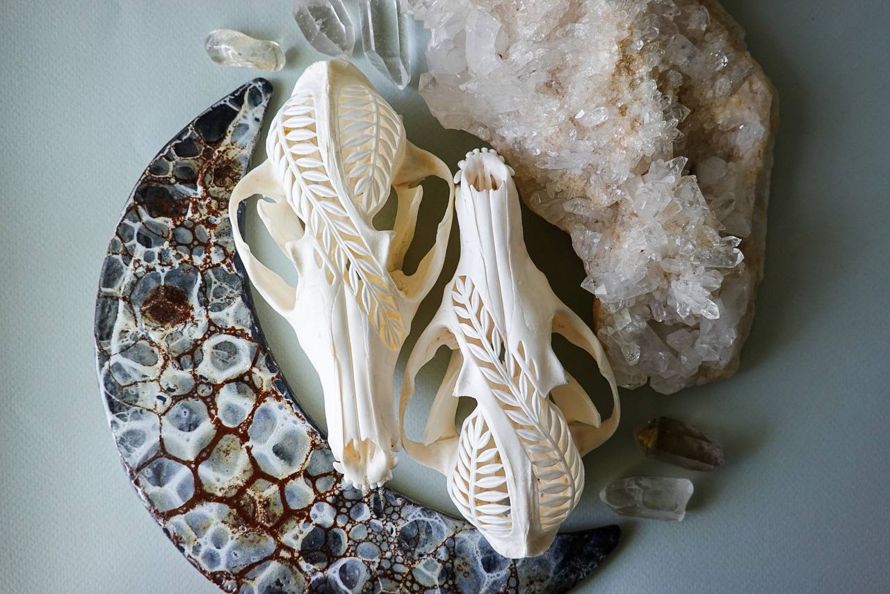 Hand-Carved Fox Skull